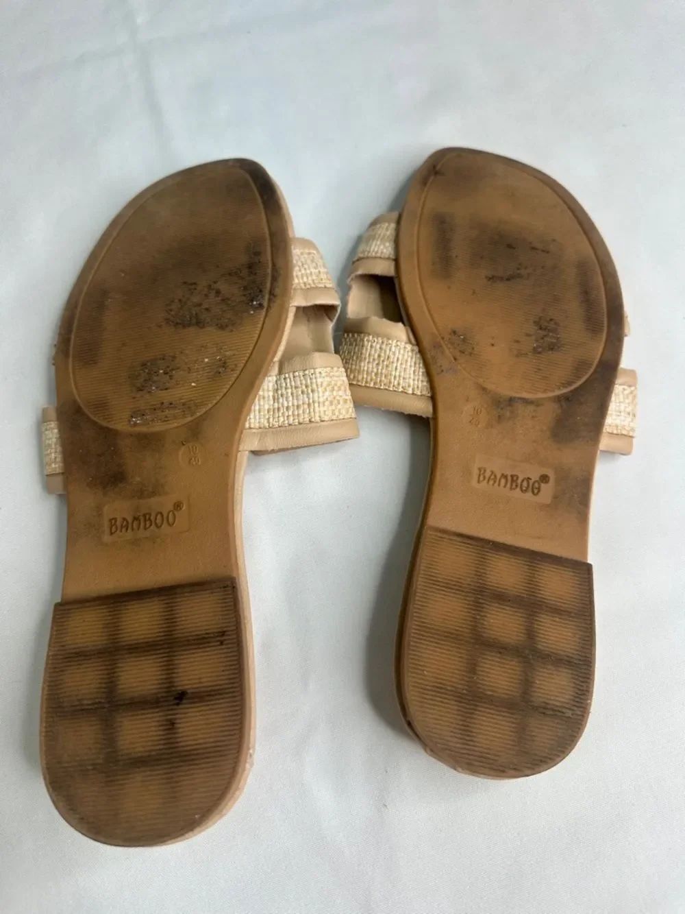 BAMBOO Tan Woven Raffia Slide Sandals - Picture 3 of 4